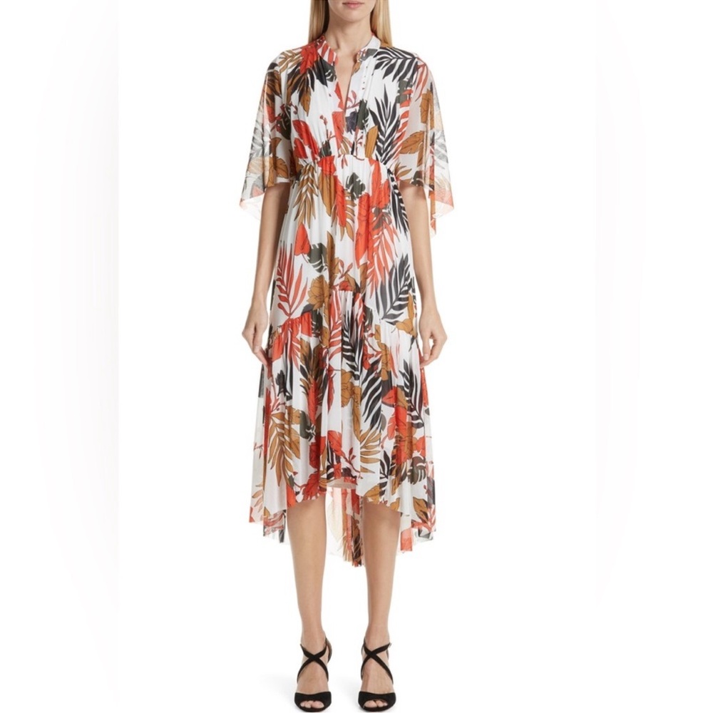 Fuzzi dress Half-Sleeve V-Neck Leaf-Print Tulle  Size M